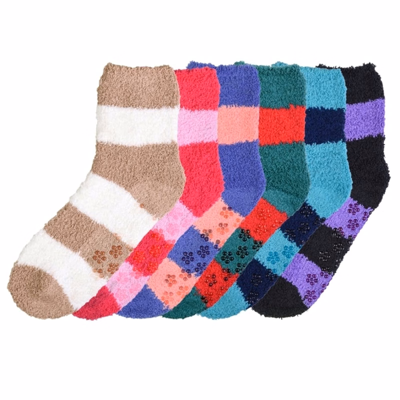 Women's Fuzzy Socks - Non-Slip Striped Size 9-11