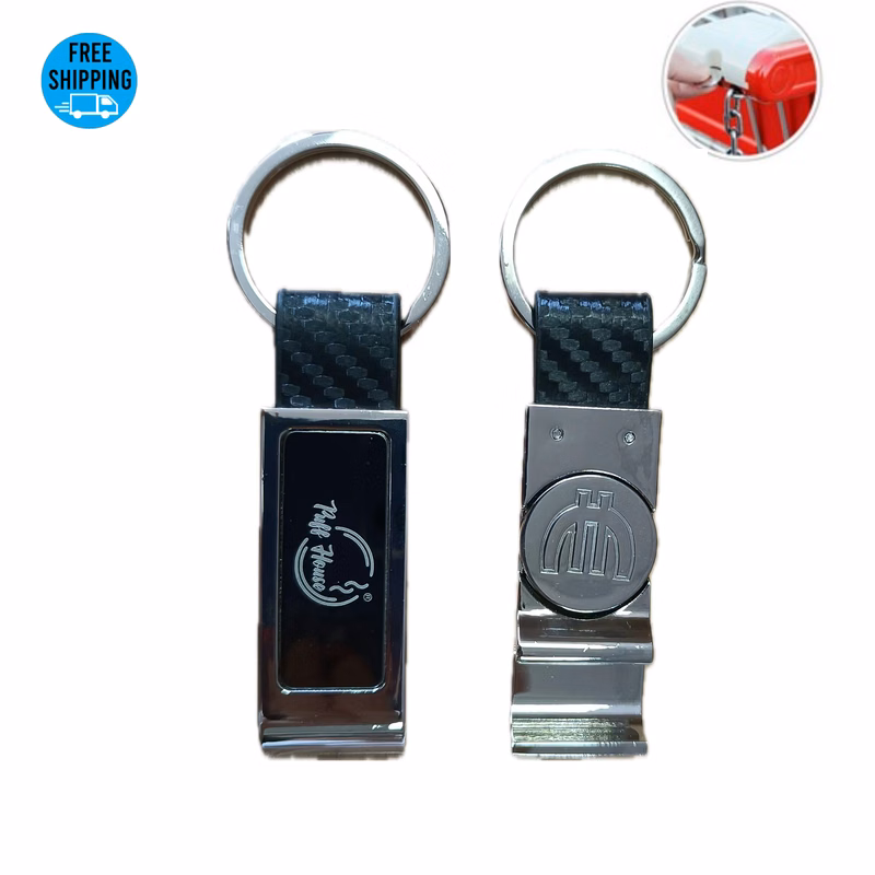 Metal Shopping Trolley Token Bottle Opener Leather Keychain