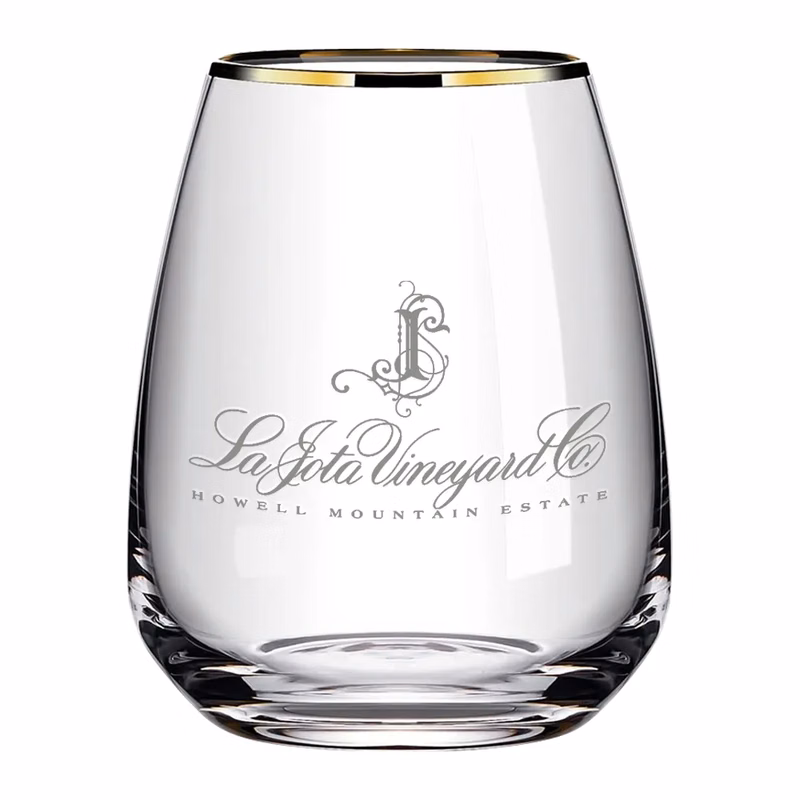 15oz. Gold Rimmed Stemless Wine Glass