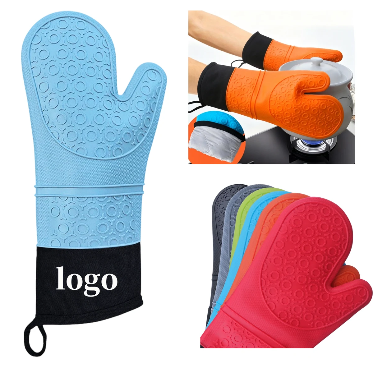 Quilted Lined Silicone Oven Mitts 1