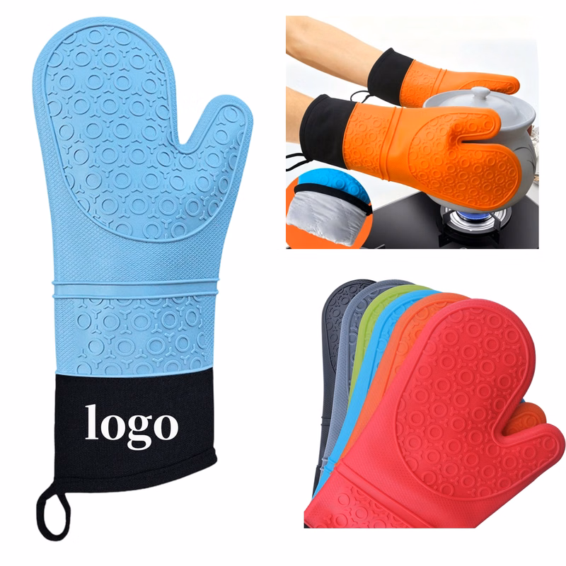 Quilted Lined Silicone Oven Mitts