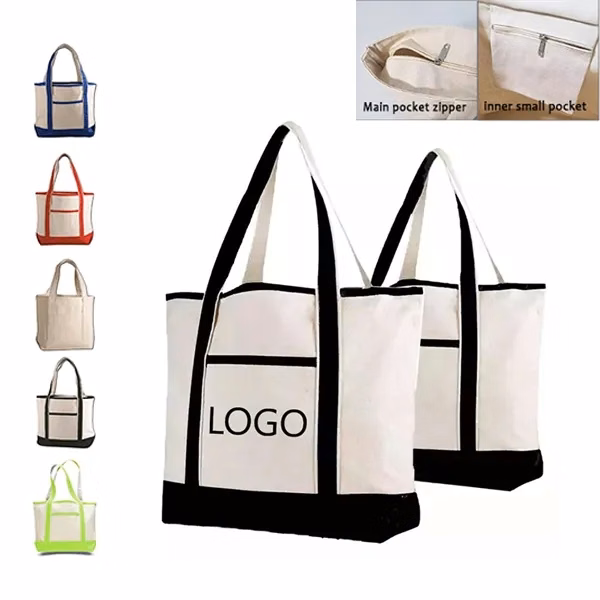 Extra large Zip-top Canvas Boat Tote With Pocket
