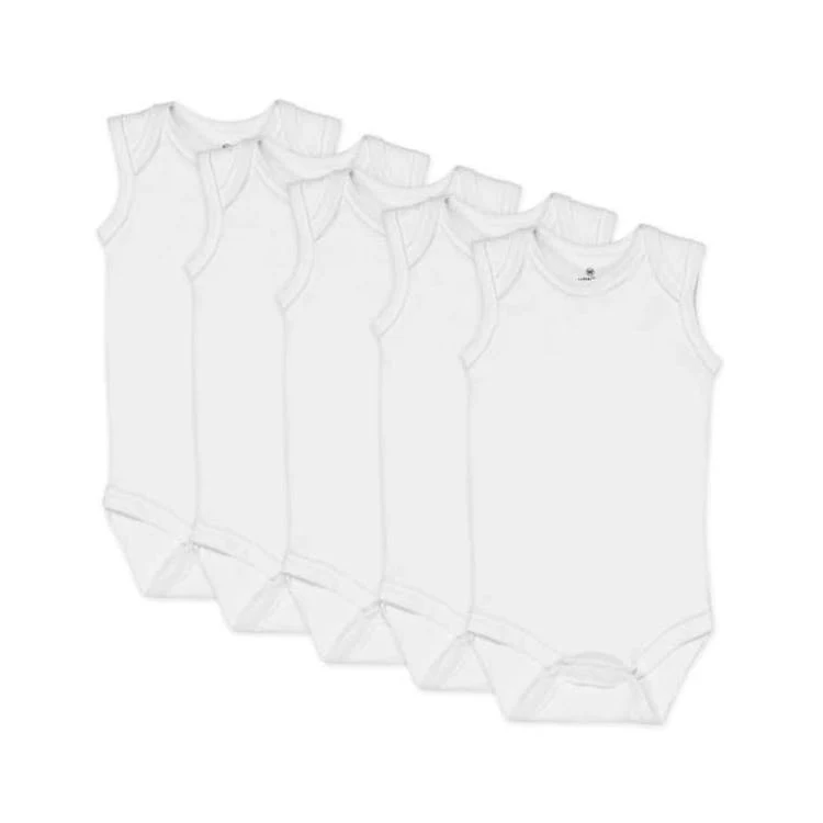 Unisex Sleeveless Romper White 0-9M 5 Pack 1