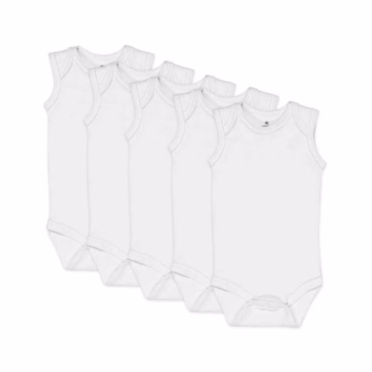 Unisex Sleeveless Romper White 0-9M 5 Pack