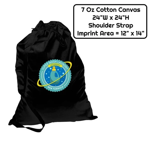 7 Oz. Custom Cotton Canvas Drawstring Laundry Bag w/Shoulder Strap (24"W x 34"H) 1