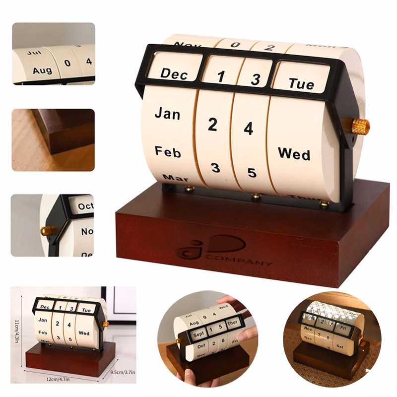 Wooden Rotating Wheel Creative Weeks Months Compact Calendar