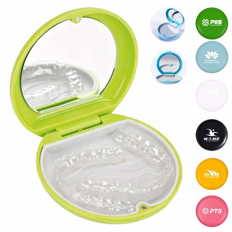 Denture Storage Box Organizer With Mirror
