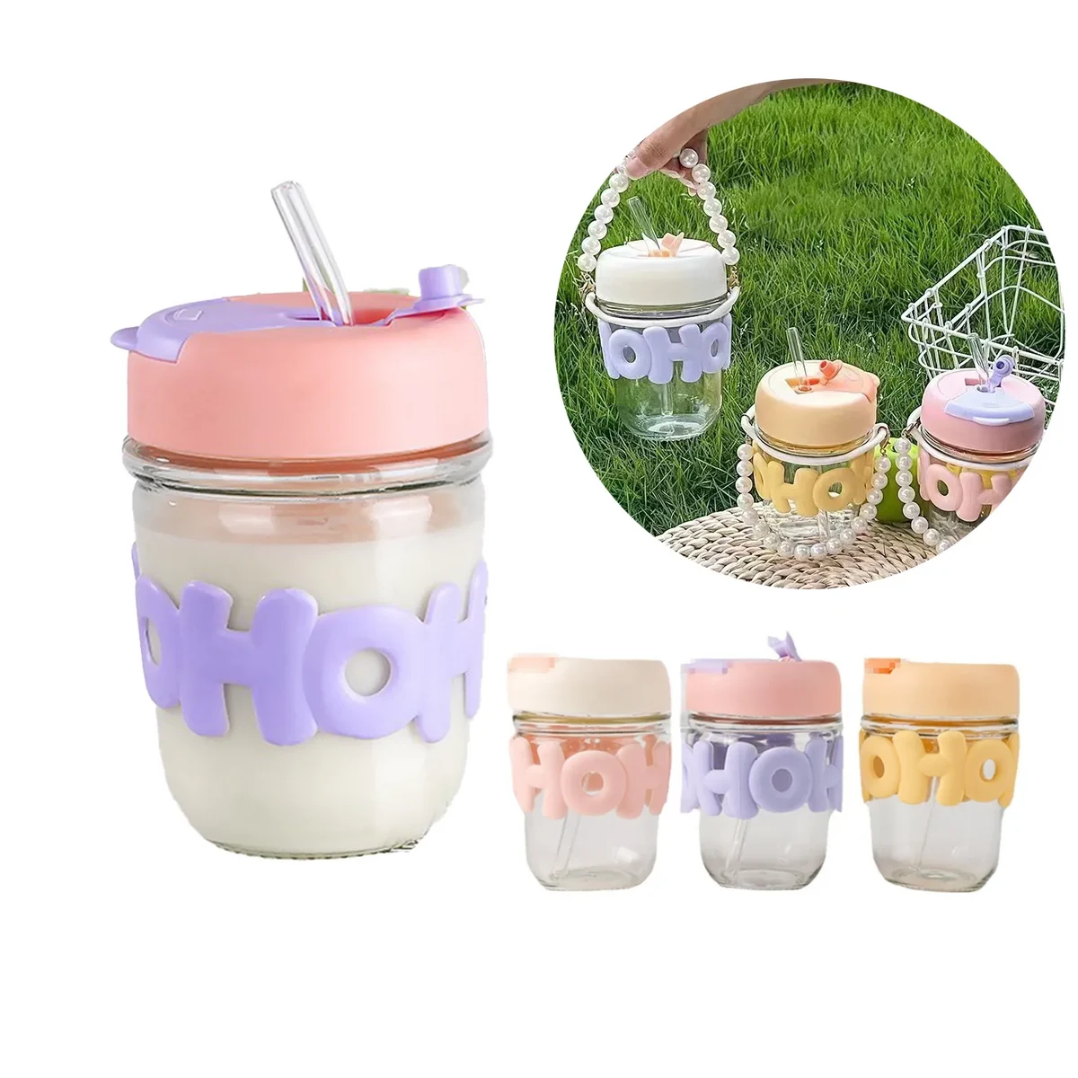 Pearl Chain Double Drink Straw Glass 1