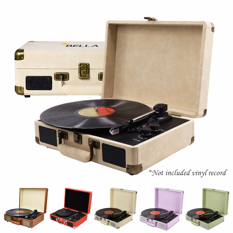 Blutooth in/out suitcase vinyl record player turntable