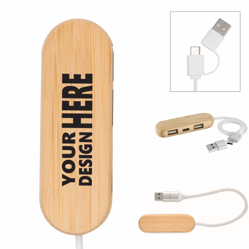 Usb 2.0 Hub With Type C Port And Bamboo Cable