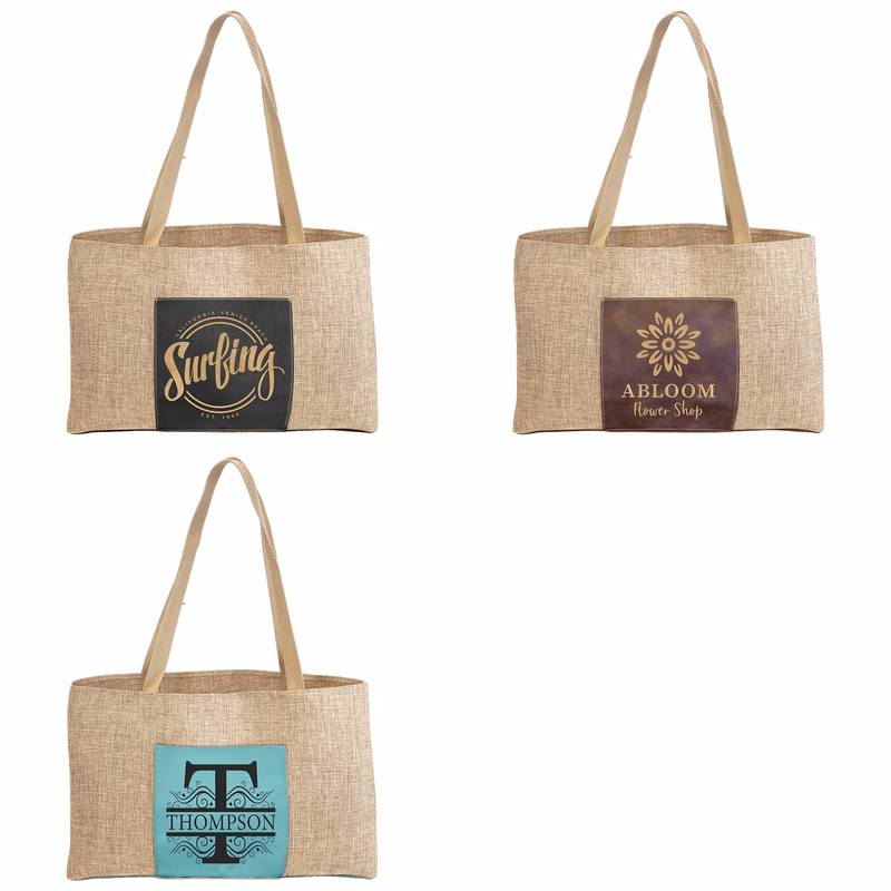 19" x 12" Burlap Bag with 5" Leatherette Gusset