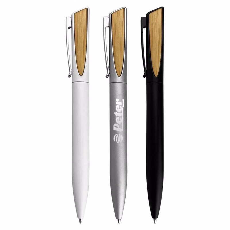 Stainless Steel Bamboo Twist Action Ballpoint Pen