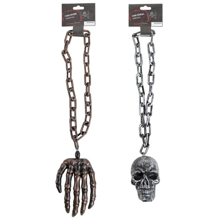 Halloween Chain Necklaces - Plastic Skull & Hand Pendants 1