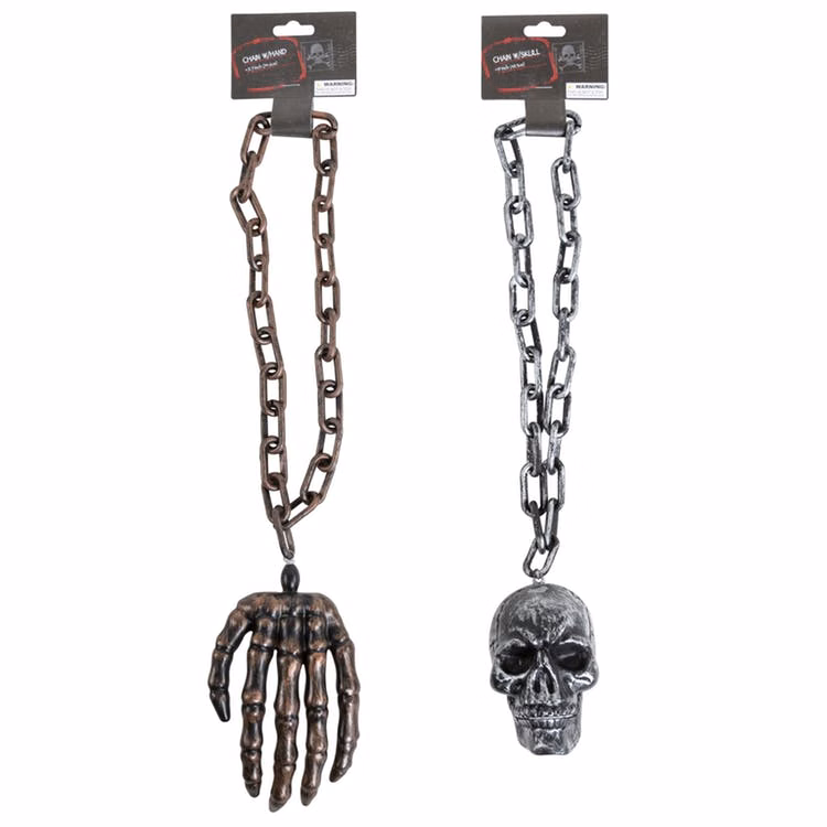 Halloween Chain Necklaces - Plastic Skull & Hand Pendants