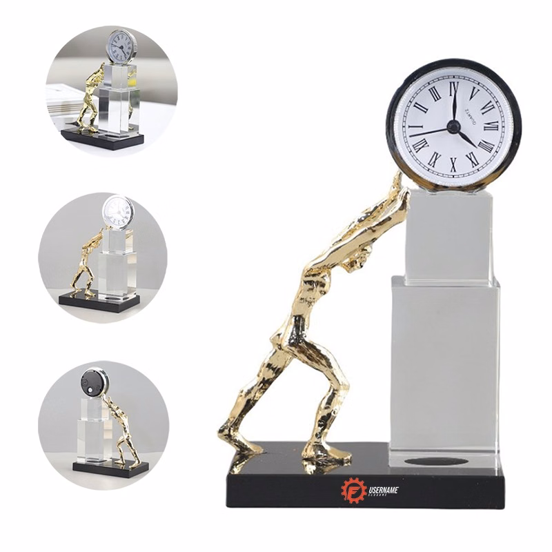 Scandinavian Creative Sports Push Ball Crystal Clock Glass Desk Table Clock
