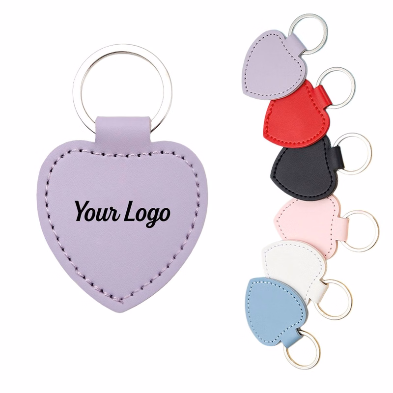 Personalized Heart Shaped PU Leather Keychain