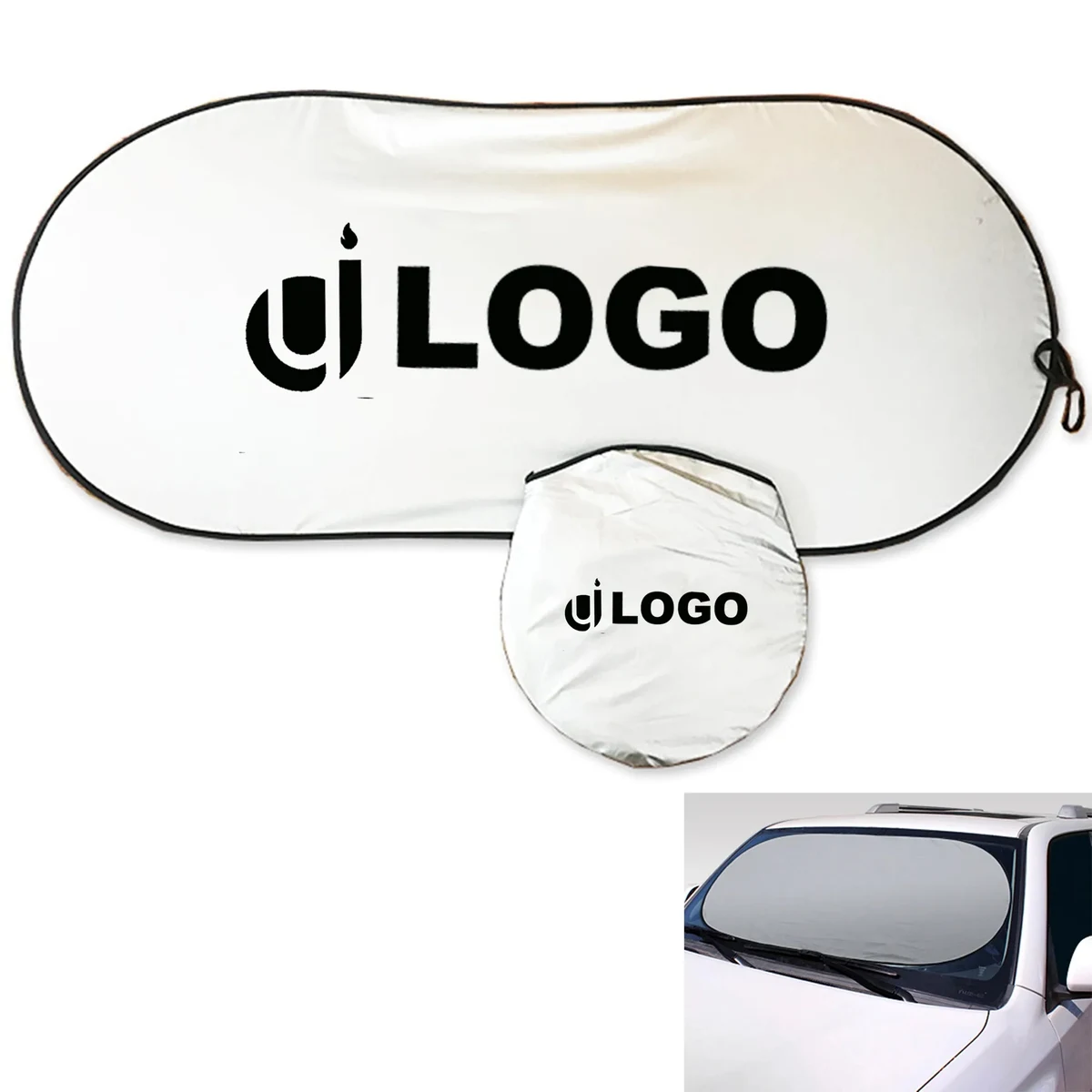 170T Polyester Car Windshield Sun Shade With Storage Pouch 1