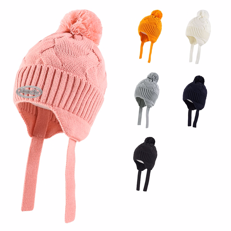 Cute Knit Baby Beanie with Pom for Winter Warmth