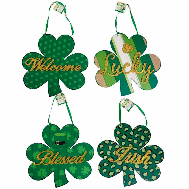 St. Patrick's Day Shamrock Wall Plaque Four Assorted