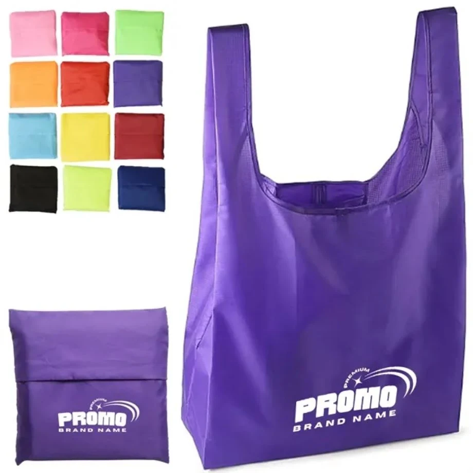 Foldable Reusable Shopping Bag with Pouch, custom tote bag with logo imprint 1