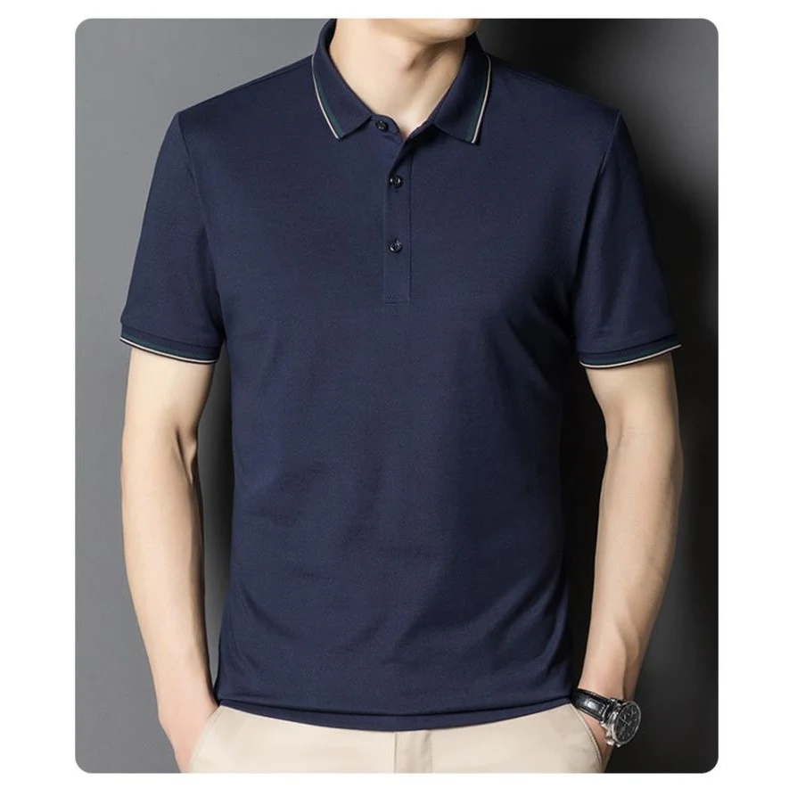 Unisex mercerized cotton POLO shirt with gold thread instock 1