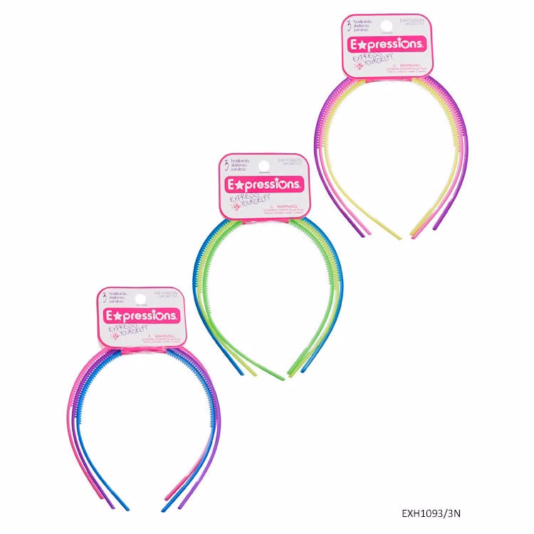 Rubber-Coated Headbands - 3 Pack Assorted Colors