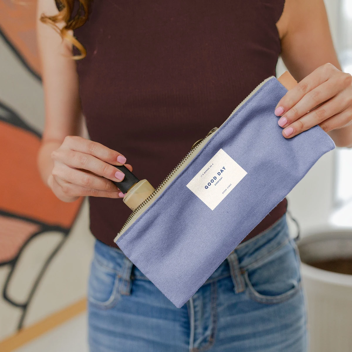 Pixie Pouch - Colored Canvas with Leather Tab, custom tote bag with logo imprint 1