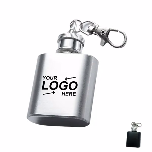 Custom 1 oz Stainless Steel Compact Flask Keychain — Portable Beverage Gift