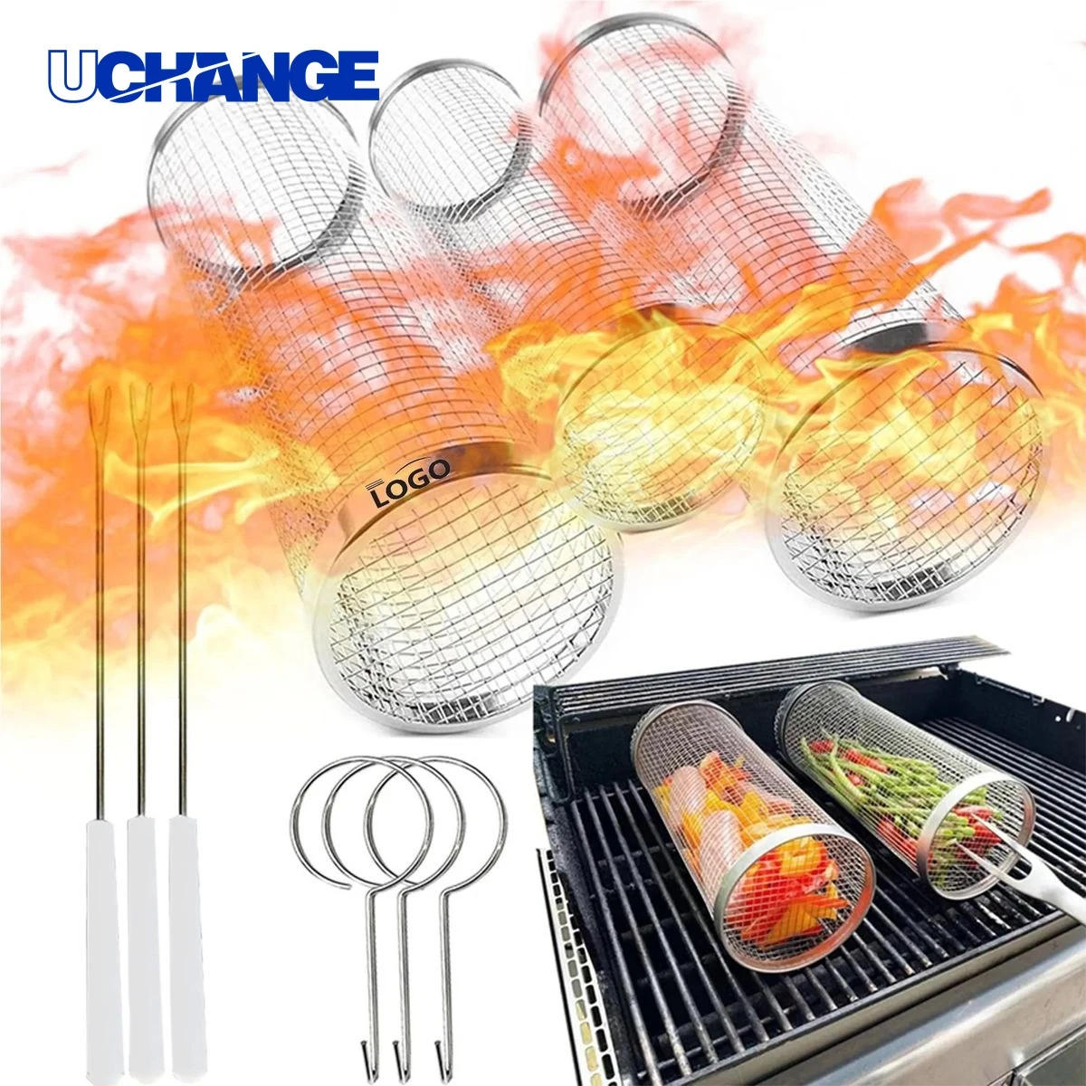 Round Outdoor Barbecue Basket Tool for Grilling 1