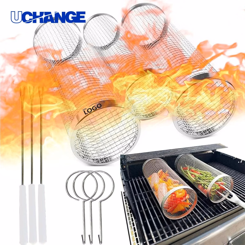 Round Outdoor Barbecue Basket Tool for Grilling