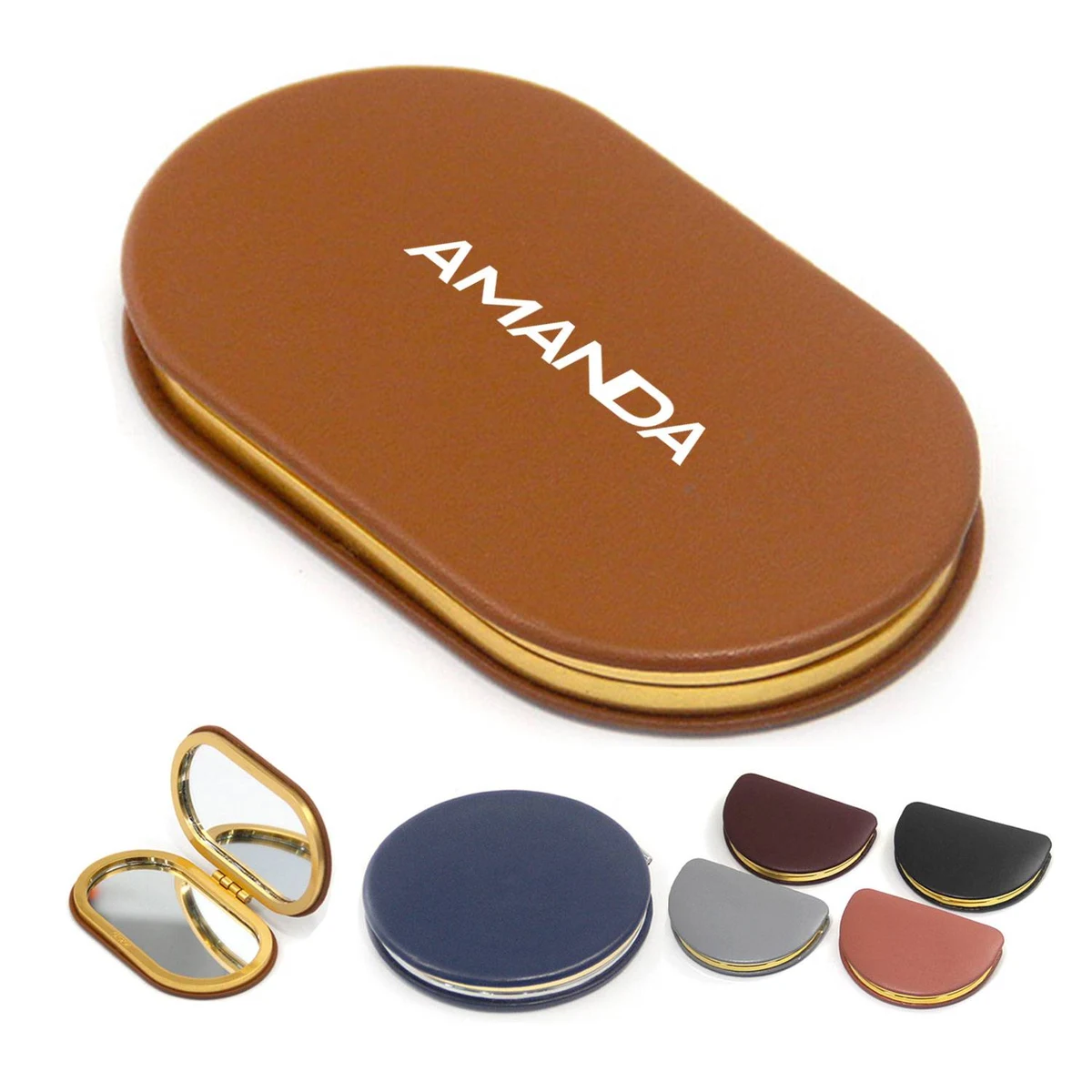 foldable oval magnifying Makeup PU Leather vanity Mirror 1