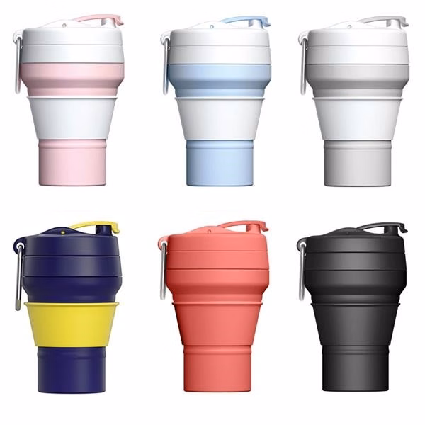 Silicone Collapsible Cup W/ Carabiners Straw