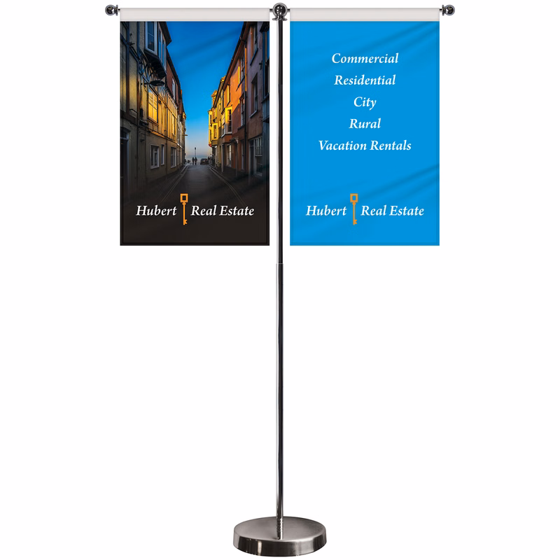 11-19.7" T Style Metal Telescopic Flagpole with Two Double Sided Banners