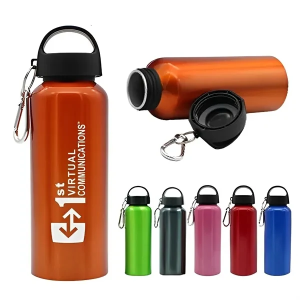 Custom 17 oz Aluminum Sport Water Bottle W/ Carabiner — Active Lifestyle Promo, custom water bottle with logo imprint 1