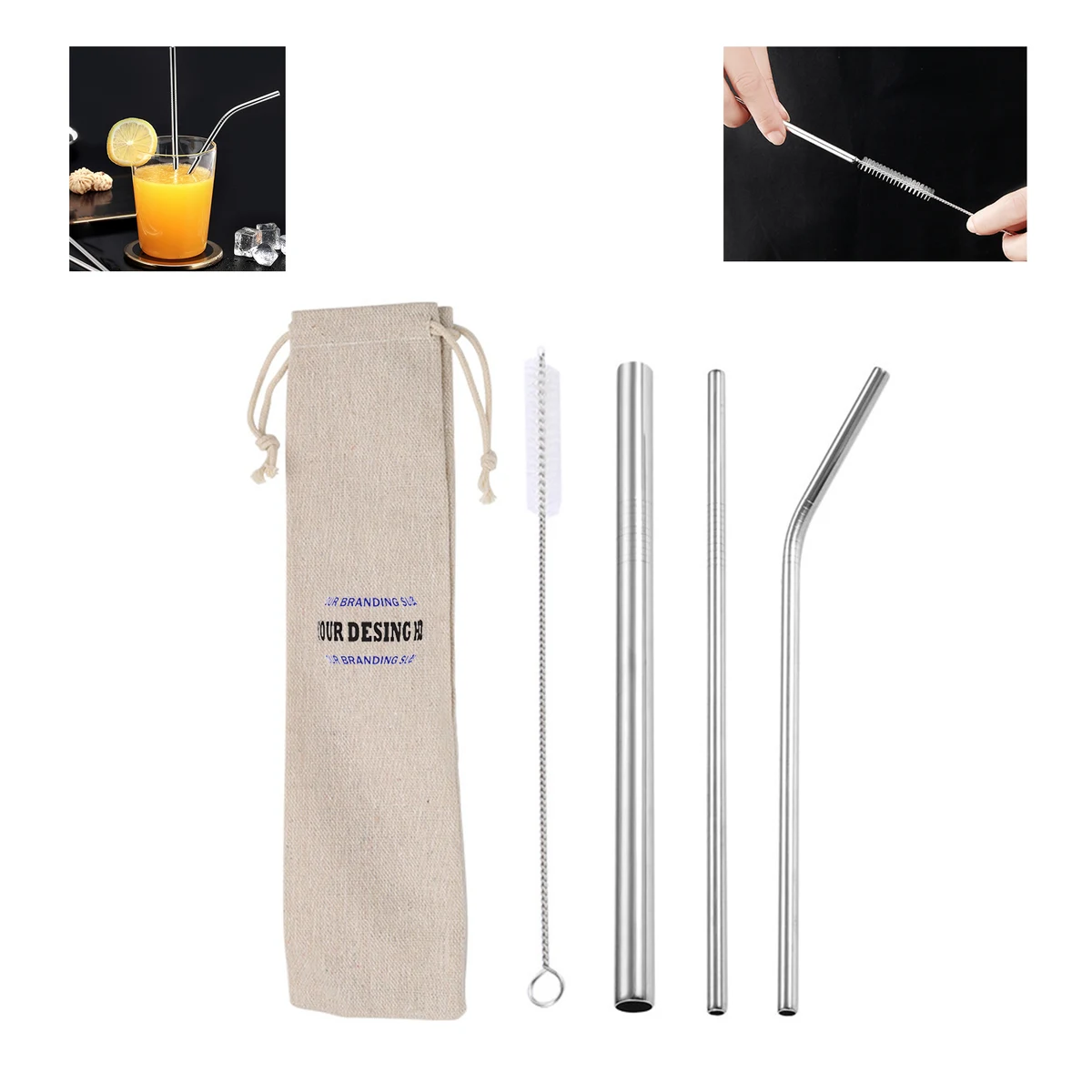Reusable Metal Drinking Straw Set With Carry Pouch 1