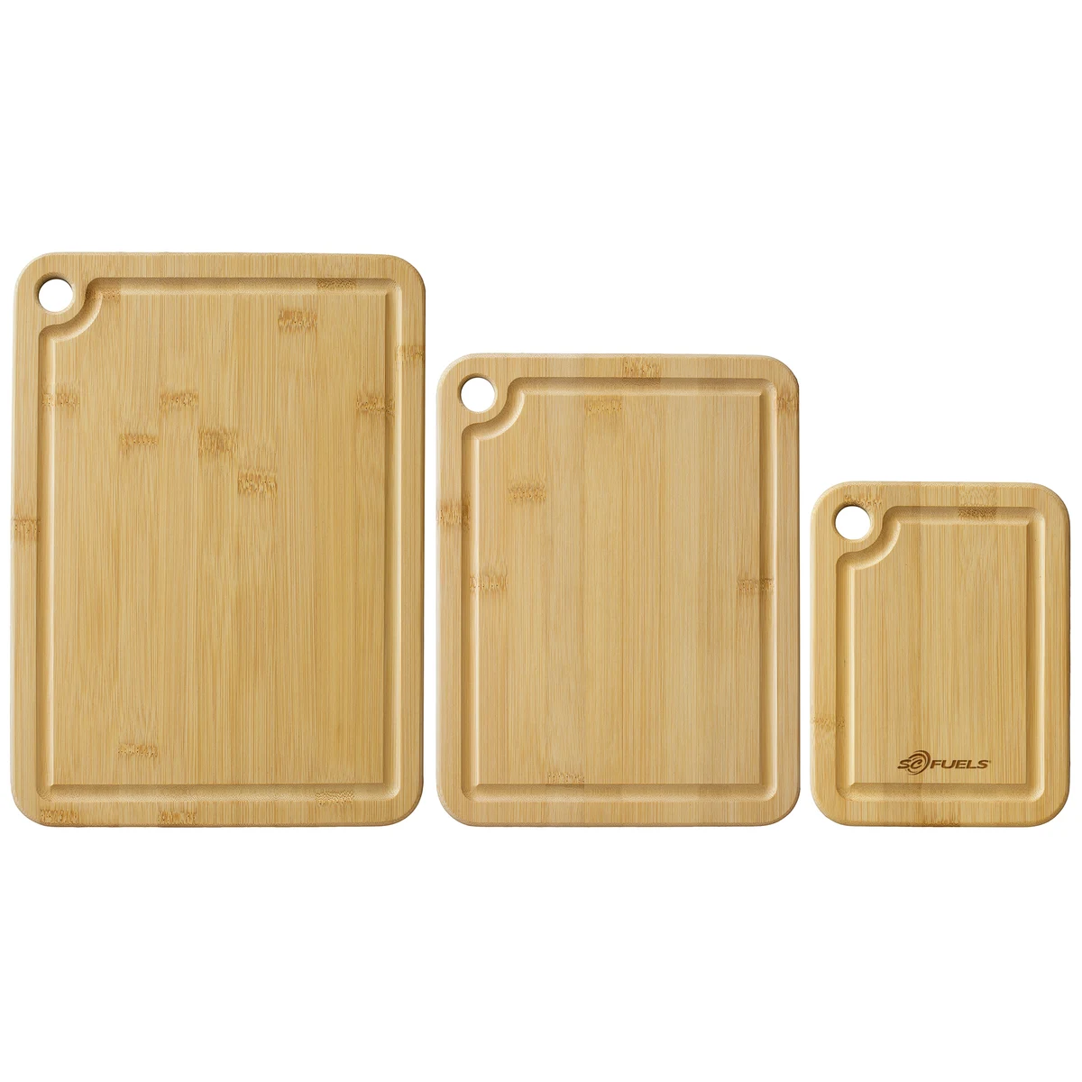 3Pc Bamboo Cutting & Serving Board Set with hanging holes 1