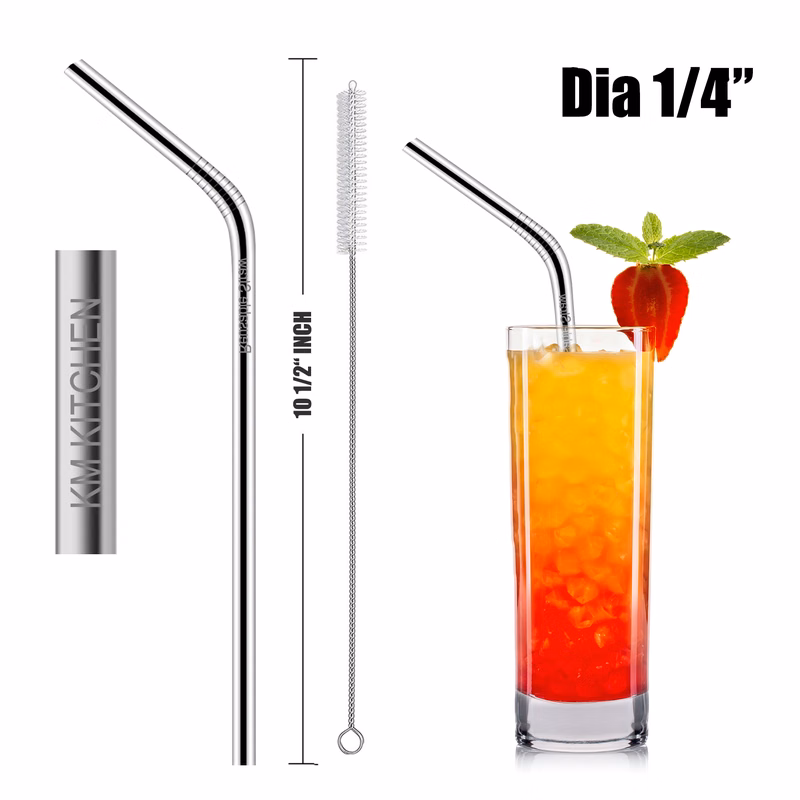 10 1/2"L 1/4"Dia Stainless Steel Straws