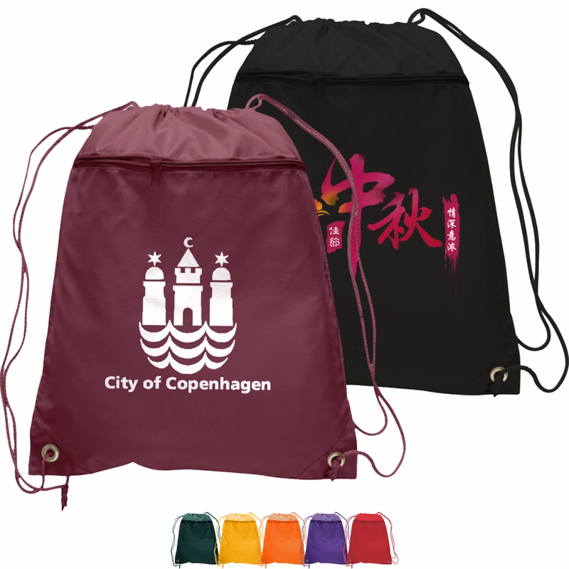 210D Polyester Drawstring Backpack w/ Front Pocket USA Decorated (15" x 18.75")