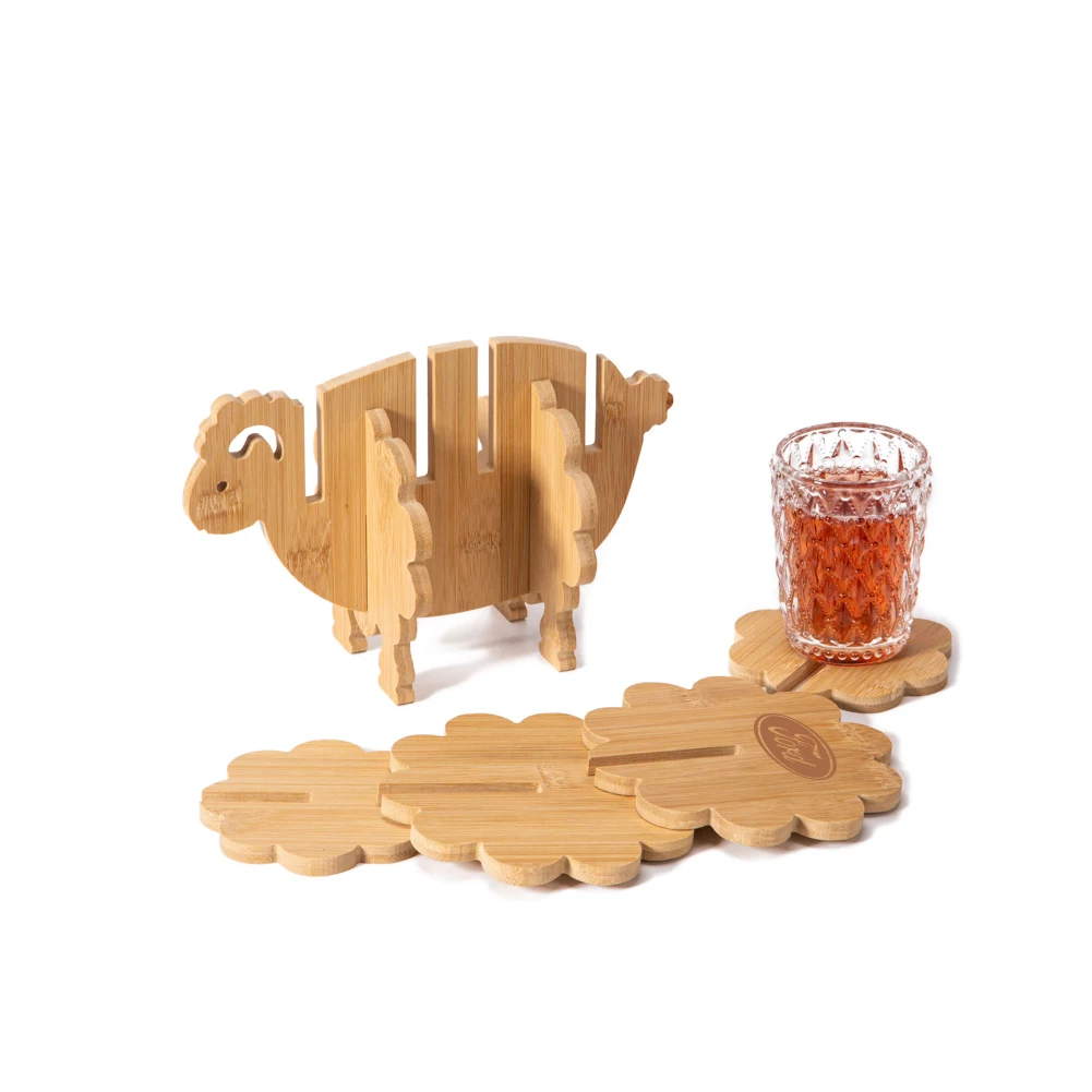 Sheep Shaped Bamboo Coaster and Table Top Decoration, promotional household item with logo imprint 1