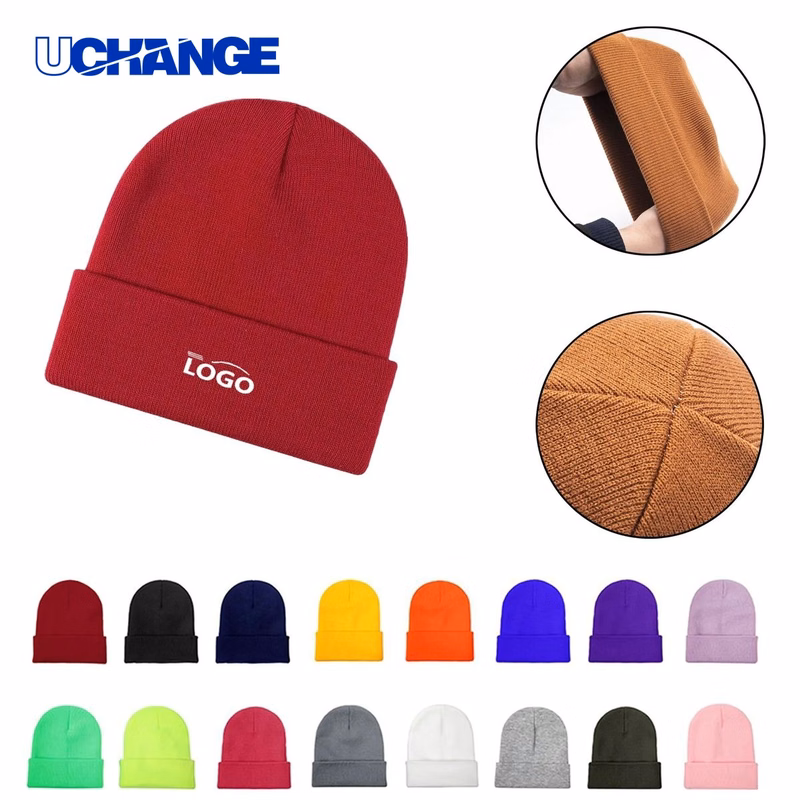 Embroidered Rolled Brim Knitted Beanie Hat