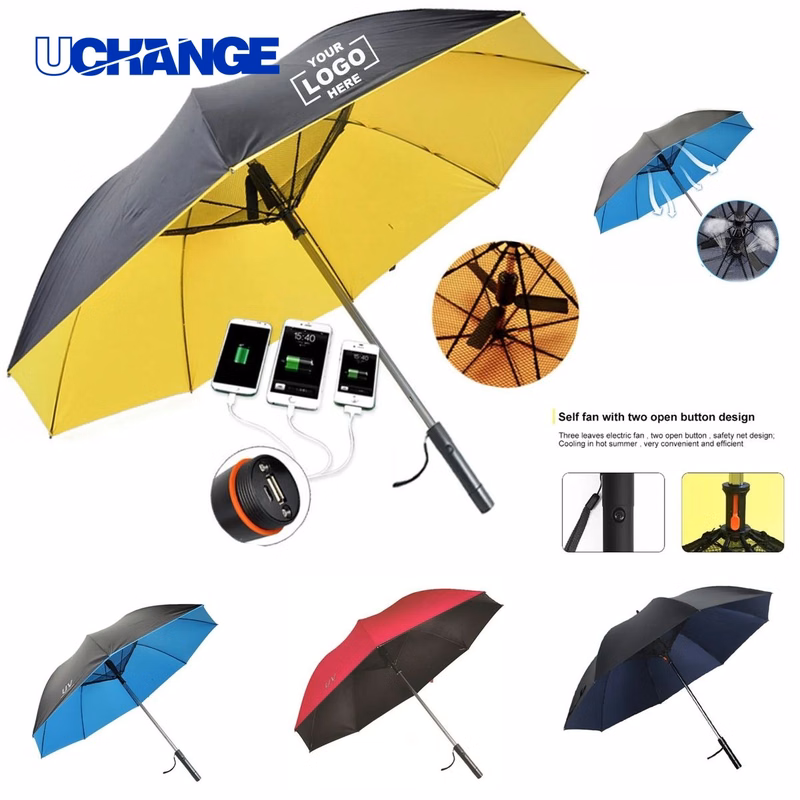 USB Charging Umbrella with Fan for Outdoor Events & Summer Heat