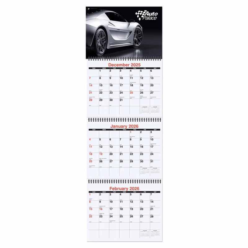 Three Months at a Glance Calendar with Rings