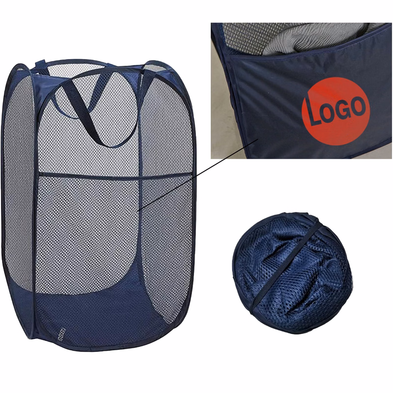 Foldable Polyester Mesh Laundry Basket with Steel Frame