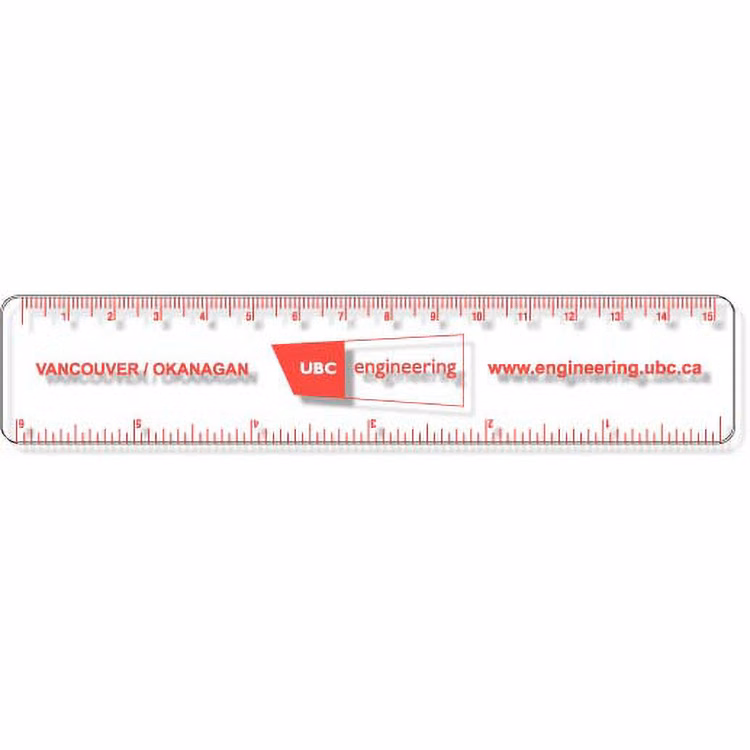 .020 Clear Plastic Rulers 1.25"x6.25" Rectangle / Round Corner, Spot Colour