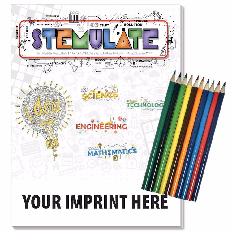 STEMulate Adult Coloring & Puzzle Books with Colored Pencils