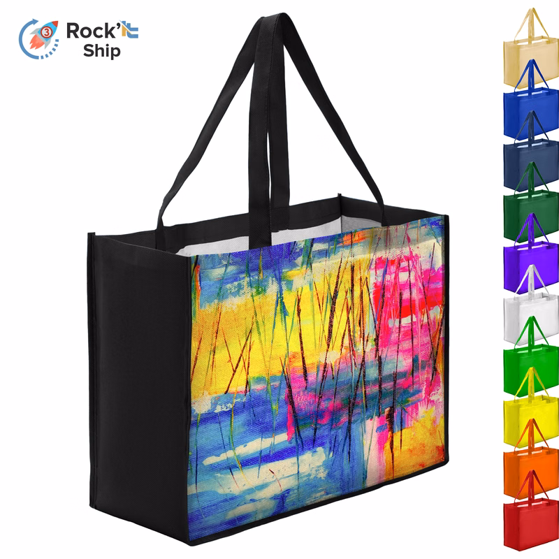 Rock'it 3-Day Sublimated PET Non-Woven Shopping Tote Bag w/ Gusset - 2 Sided (16" x 12" x 6")