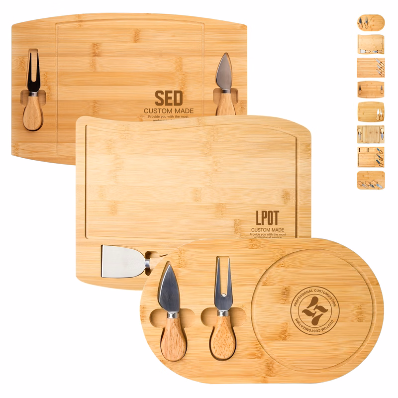 Long Curved Wooden Cutting Cheese Board Set
