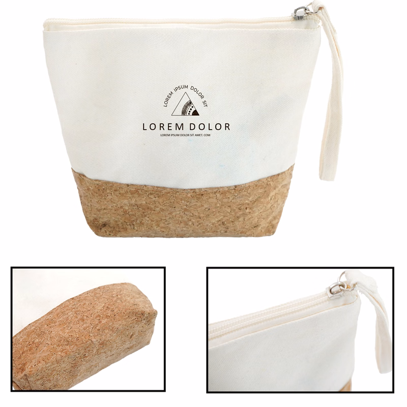 Natural Canvas Cork Splicing Makeup Bag Cosmetic Pouch