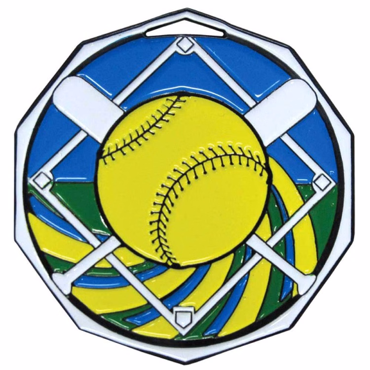 Softball Decagon Colored Medallion (2")