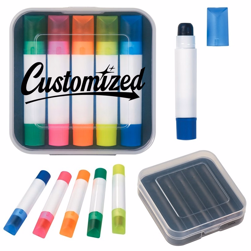 5 Piece Highlighter Marker Set in Clear Case